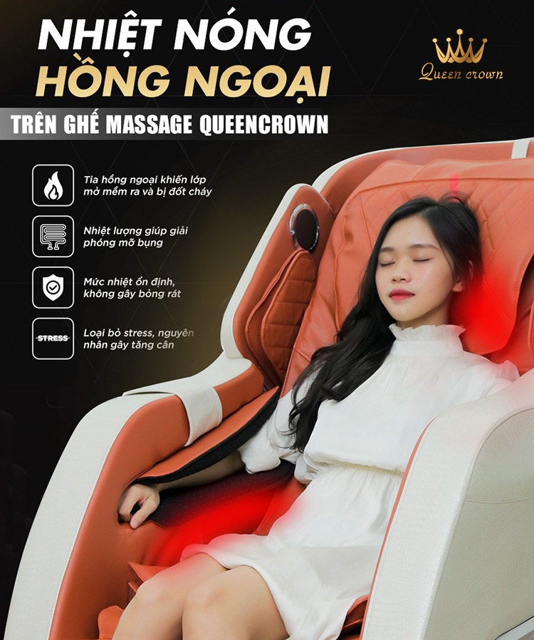 Massage nhiệt hồng ngoại của ghế massage Queen Crown QC SL8 Pro mang nhiều lợi ích