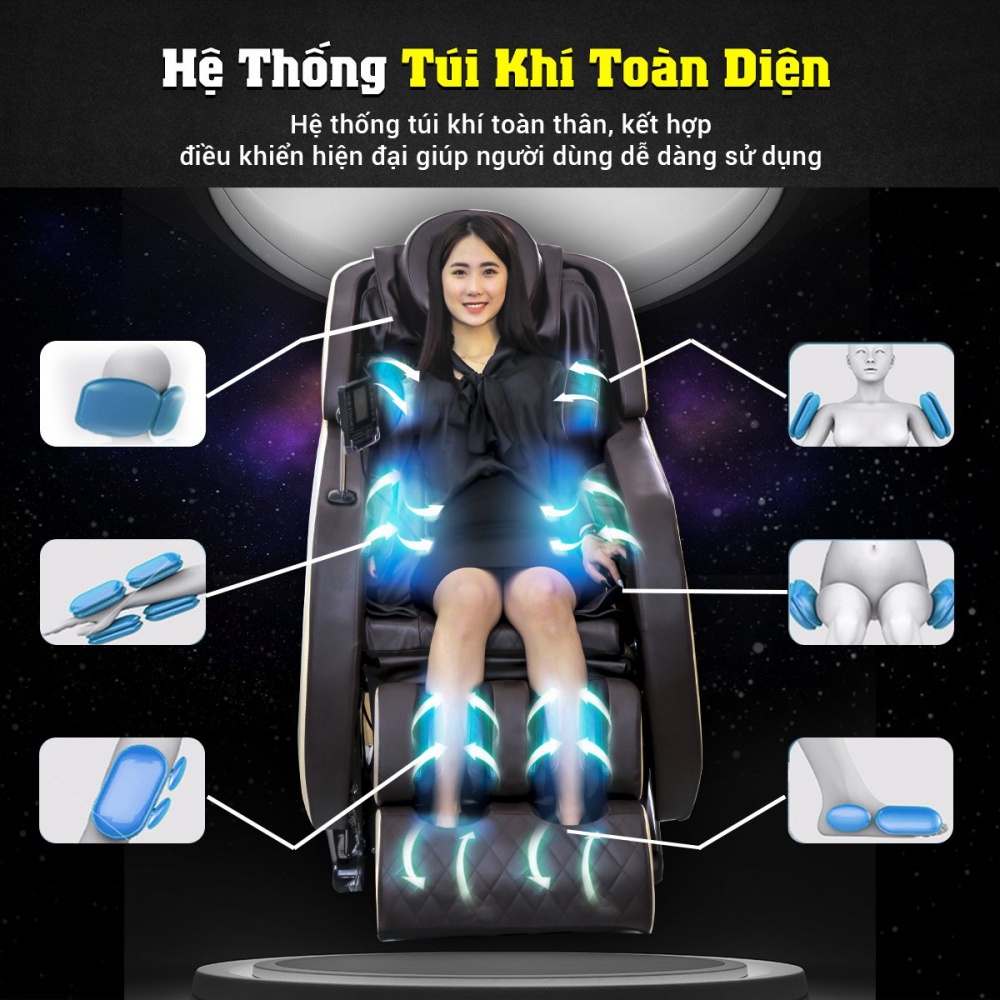 Ghế massage Queen Crown Dr. Tokyo 8 nâng cấp hệ túi khí đa chiều toàn diện